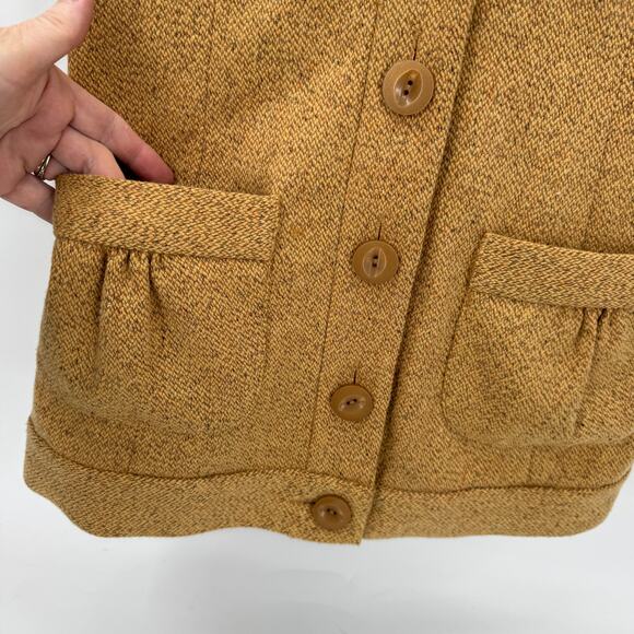 Tabitha Blazer Womens 0 Mustard Yellow Short Sleeve Button Up Tweed Jacket - Picture 4 of 6